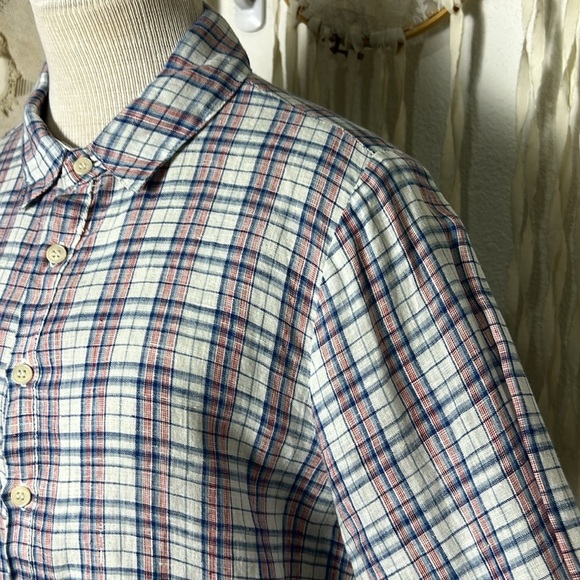 CP Shades Red White Blue Plaid Linen Long Sleeve Button Down Shirt Size Small - Picture 3 of 12